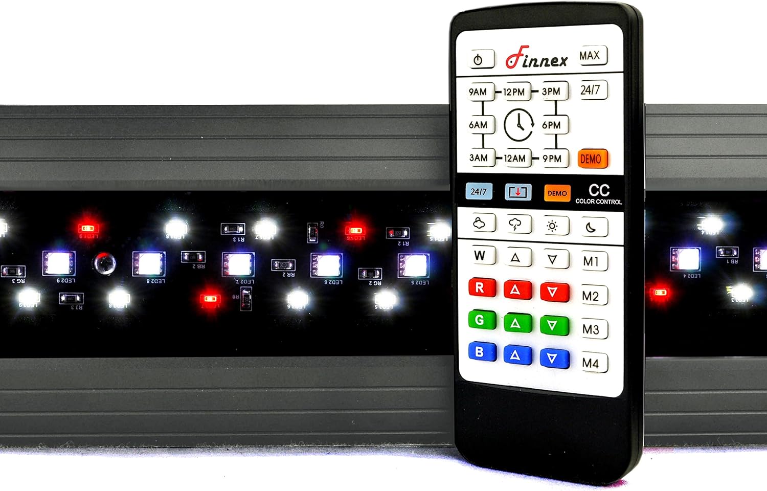 Finnex Planted+ 24/7 CC full-spectrum LED light over a planted aquarium