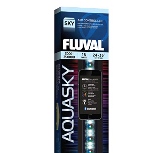 Fluval Aquasky 2.0 Bluetooth RGB LED light over a community aquarium